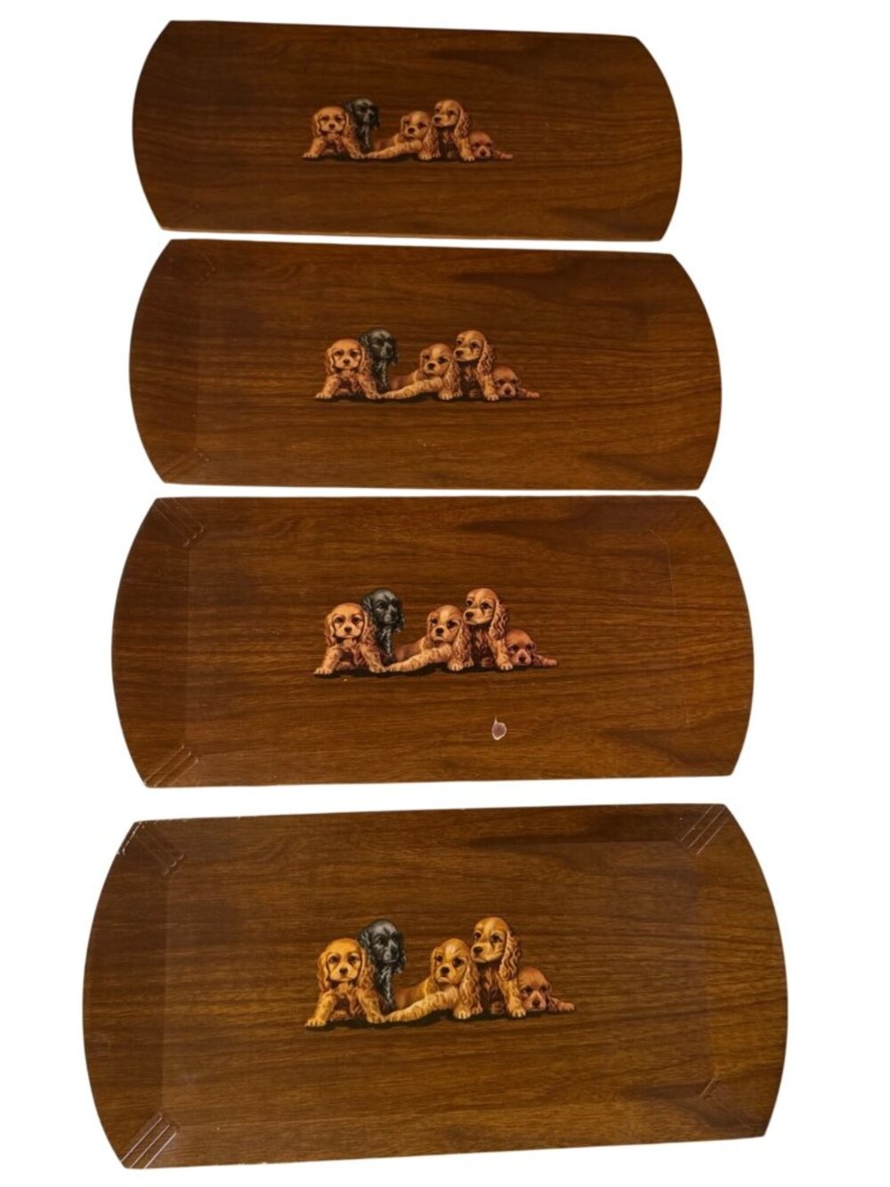 Vintage HASKO Cocker Spaniel Puppy Lap Trays Set 4 Haskelite 1940s MCM 16"